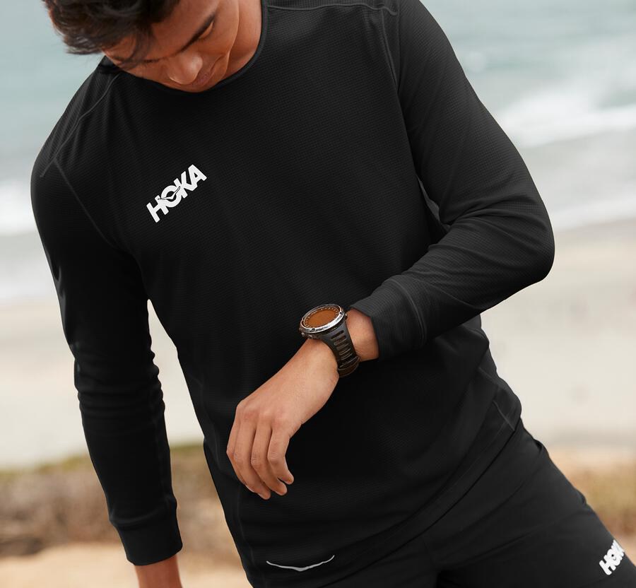 Hoka One One Performance 3/4 Sleeve Top Herr - Svarta - SRLFT-4017